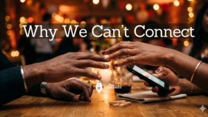 2 hands almost touching with one holding a smartphone