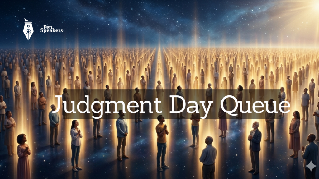 A vast, misty space where millions of people are standing, but each one is in a private, direct circle of light with God, as if they are the only person there. No one is "behind" anyone else.