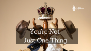 A single wooden hat stand with thirteen different hats hanging from it, each one representing a different role, a crown for the prince, a shepherd's crook leaning beside it, a scroll for the writer, a staff for the miracle worker, a hammer for the builder, a songbook for the composer. Each hat is distinct, each one real, all of them belonging to the same person. Warm golden studio lighting, clean background, slightly surreal and beautiful. The image immediately raises the question: how many hats do you wear?